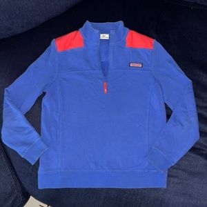 Vineyard Vines women’s small long sleeve Half Zip Bright Blue and Salmon